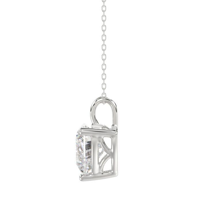 LADIES SOLITAIRE PENDANT WITH CHAIN 3CT HEART DIAMOND 14K WHITE GOLD - Image 2