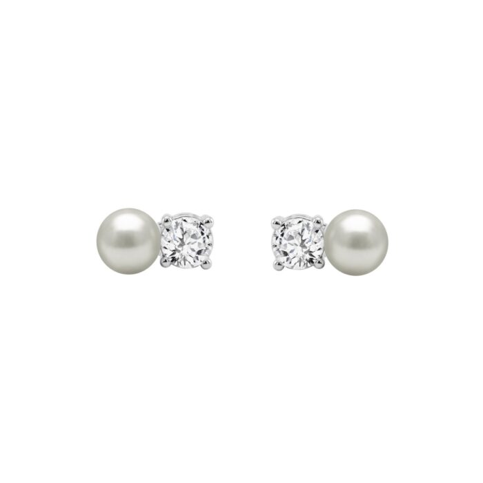 20890212_EC-148915W-10K-1214x1214.jpg 10K WHITE GOLD 1/4CT ROUND DIAMOND PEARL FASHION LADIES EARRINGS CLASSIC FINE JEWELRY FOR HER (COLOR F-G CLARITY VS1/VS2) - Image 1