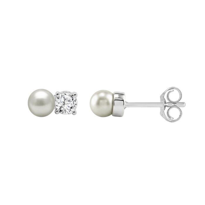 10K WHITE GOLD 1/4CT ROUND DIAMOND PEARL FASHION LADIES EARRINGS CLASSIC FINE JEWELRY FOR HER (COLOR F-G CLARITY VS1/VS2) - Image 3