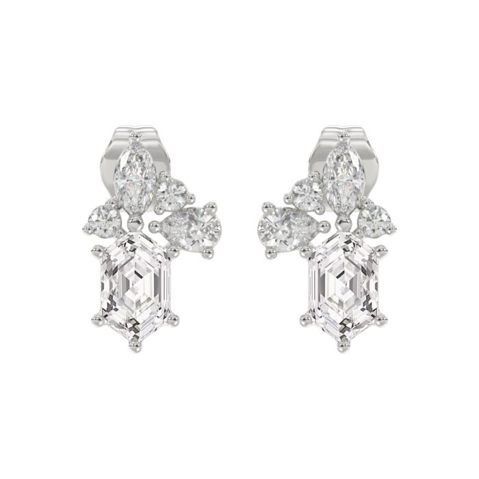 14K WHITE GOLD 1 1/2CT ROUND/MARQUISE/PEAR/HEXAGON STEP CUT LADIES EARRINGS - Image 1