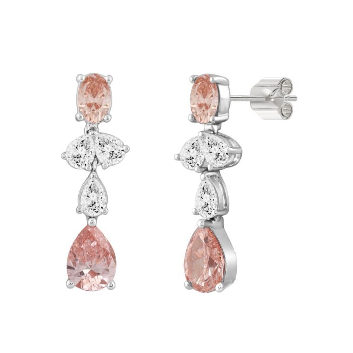 ETERNAL BLUSH COLLECTION 14K WHITE GOLD 3 1/2CT PINK OVAL/ PINK PEAR DIAMOND LADIES EARRINGS - Image 3
