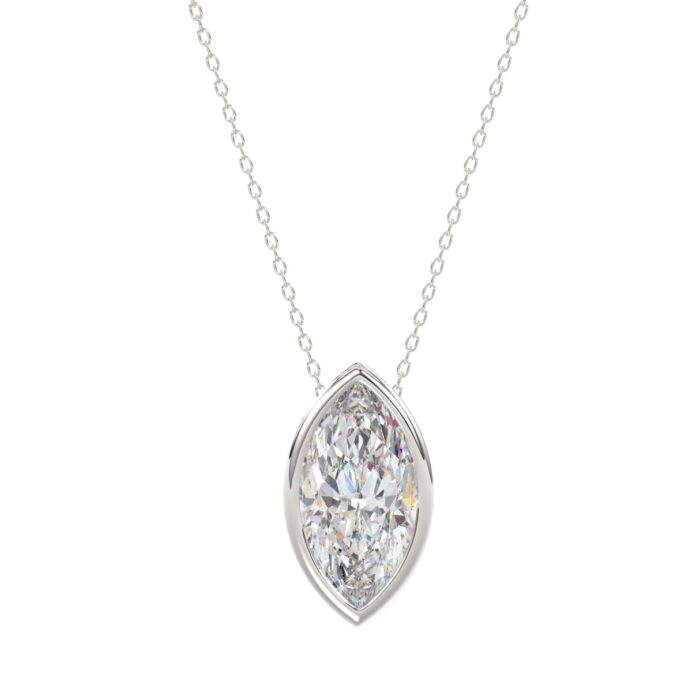 LADIES SOLITAIRE PENDANT 3CT MARQUISE DIAMOND 14K WHITE GOLD - Image 1