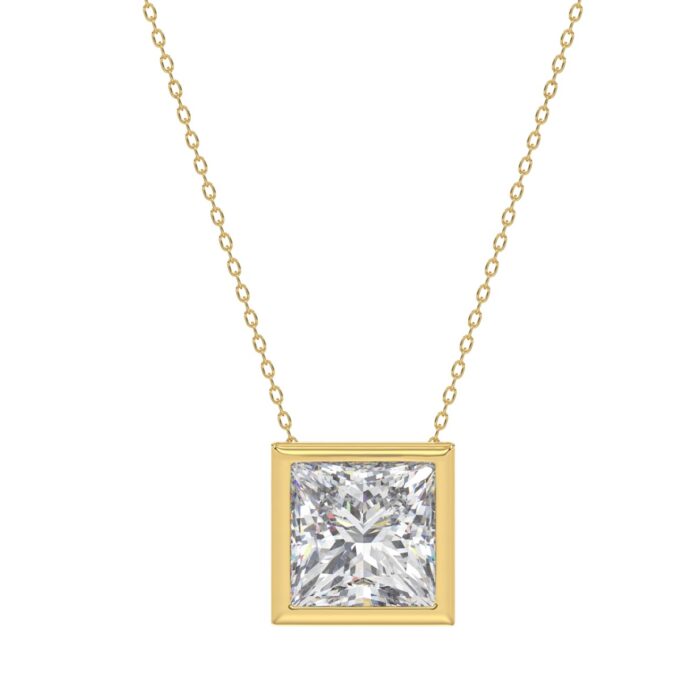 LADIES SOLITAIRE PENDANT 3CT PRINCESS DIAMOND 14K YELLOW GOLD - Image 1