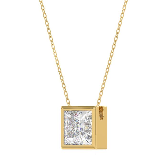 LADIES SOLITAIRE PENDANT 3CT PRINCESS DIAMOND 14K YELLOW GOLD - Image 3