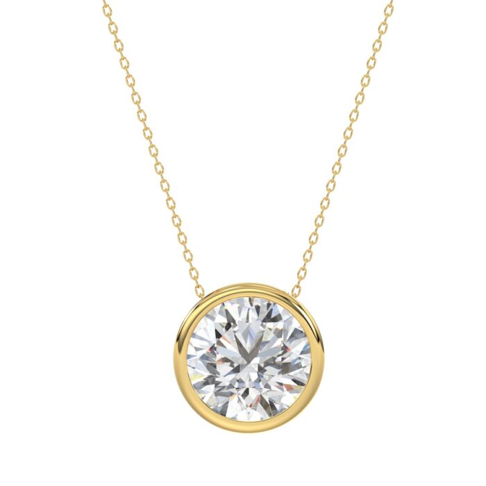 LADIES SOLITAIRE PENDANT 3CT ROUND DIAMOND 14K YELLOW GOLD - Image 1