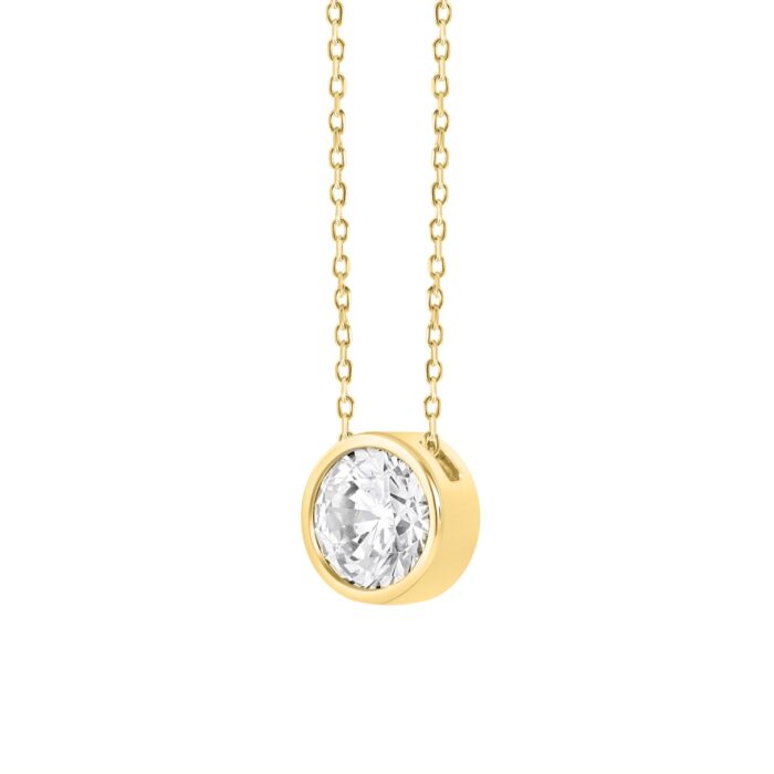 LADIES SOLITAIRE PENDANT 3CT ROUND DIAMOND 14K YELLOW GOLD - Image 3