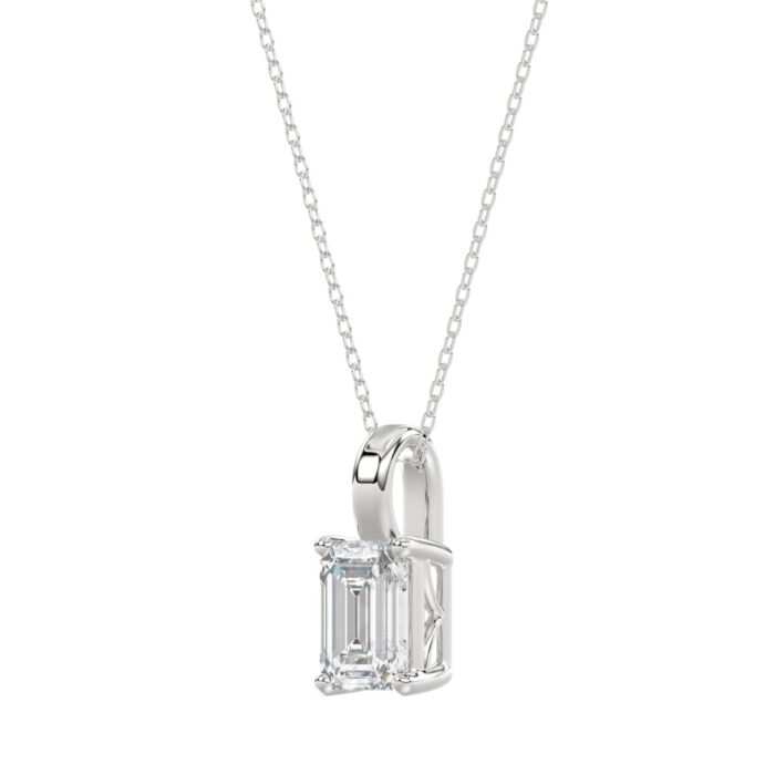 LADIES SOLITAIRE PENDANT WITH CHAIN 1 1/2CT EMERALD DIAMOND 14K WHITE GOLD - Image 3