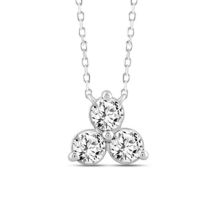 LADIES NECKLACE 1CT ROUND DIAMOND 14K WHITE GOLD WITH CHAIN - Image 4