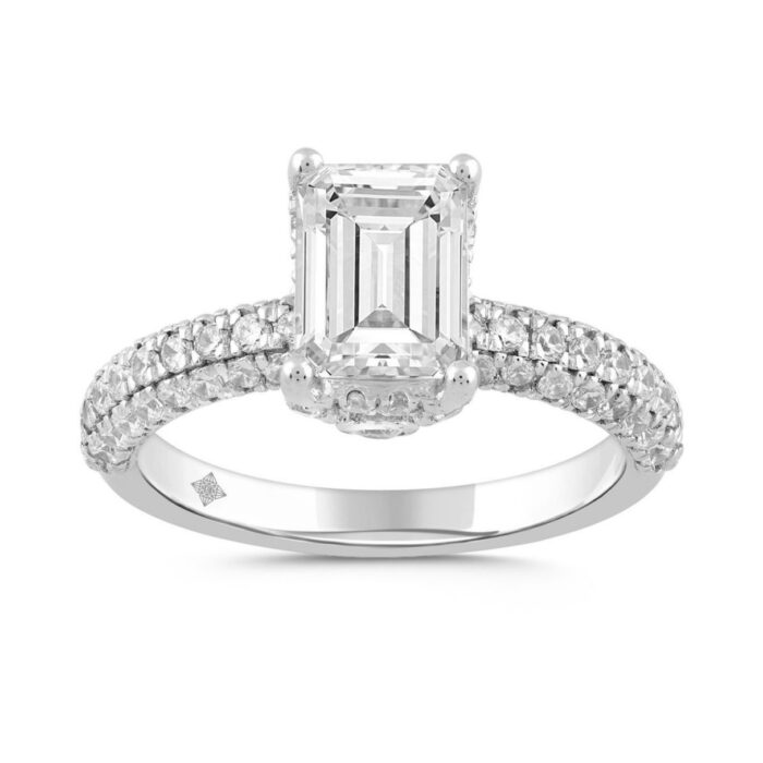 LADIES RING 2 3/4CT ROUND/EMERALD DIAMOND 14K WHITE GOLD (CENTER STONE EMERALD DIAMOND 2CT ) - Image 1