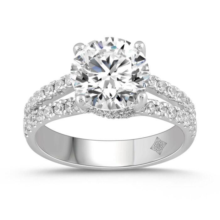 LADIES RING 3 1/2CT ROUND DIAMOND 14K WHITE GOLD (CENTER STONE ROUND DIAMOND 3CT ) - Image 1