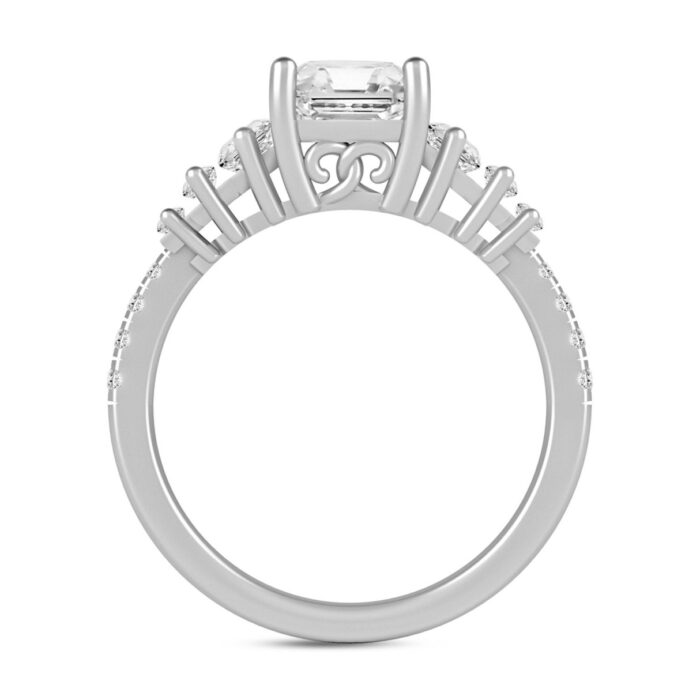 LADIES RING 3 1/4CT ROUND/BAGUETTE/EMERALD DIAMOND 14K WHITE GOLD (CENTER STONE EMERALD DIAMOND 2CT ) - Image 2