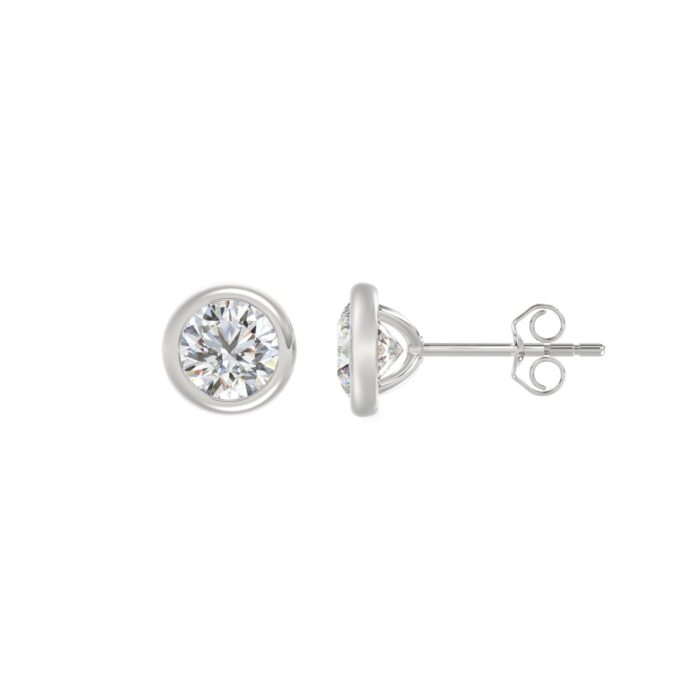 LADIES SOLITAIRE EARRINGS 2CT ROUND DIAMOND 14K WHITE GOLD - Image 2