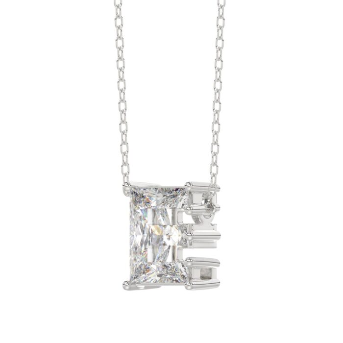 10K White Gold Diamond Initial “E” Pendant 1 1/2CT Fancy Cut Ladies Alphabet Charm with Chain - Image 2
