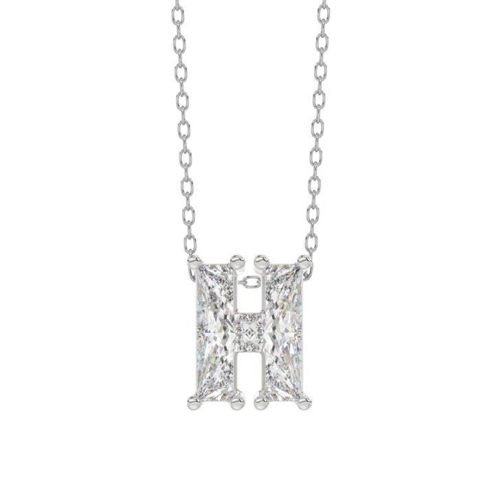 20890238_EC-135690W-1214x1214.jpg 10K White Gold Diamond Initial “H” Pendant 1 1/3CT Fancy Cut Ladies Alphabet Charm with Chain - Image 1
