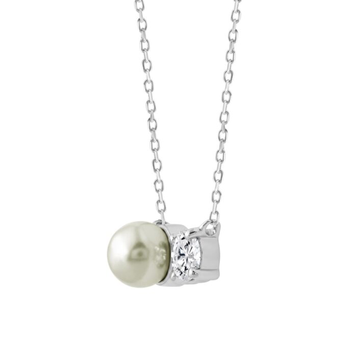 10K White Gold Pearl & 1/4Ct Round Diamond Ladies Necklace Elegant Fine Fashion Jewelry Gift For Women (Color F-G Clarity Vs1/Vs2) - Image 2