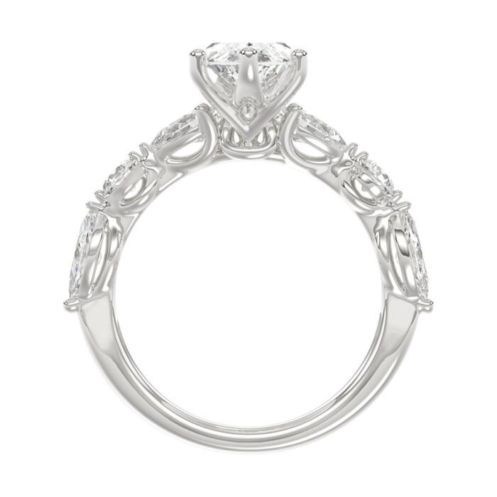 14K White Gold Bridal Fashion Ring for Ladies 4CT Round & Marquise& Pear Cut Diamonds 3.00CT Marquise Center stone (Color F-G -Clarity VS1/VS - Image 2