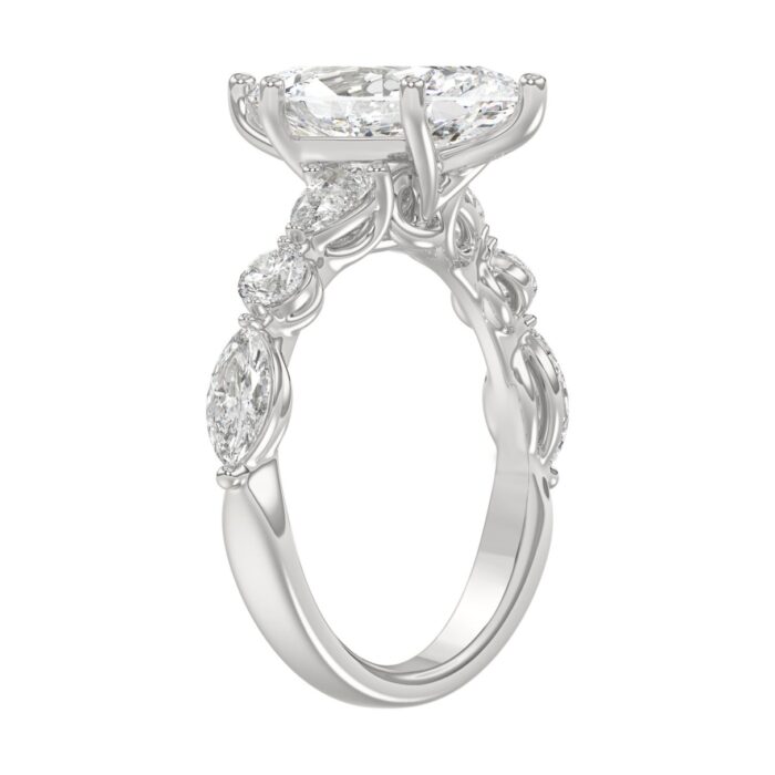 14K White Gold Bridal Fashion Ring for Ladies 4CT Round & Marquise& Pear Cut Diamonds 3.00CT Marquise Center stone (Color F-G -Clarity VS1/VS - Image 3