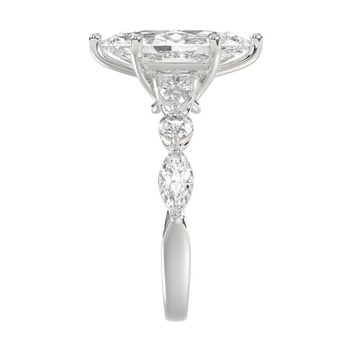 14K White Gold Bridal Fashion Ring for Ladies 4CT Round & Marquise& Pear Cut Diamonds 3.00CT Marquise Center stone (Color F-G -Clarity VS1/VS - Image 4