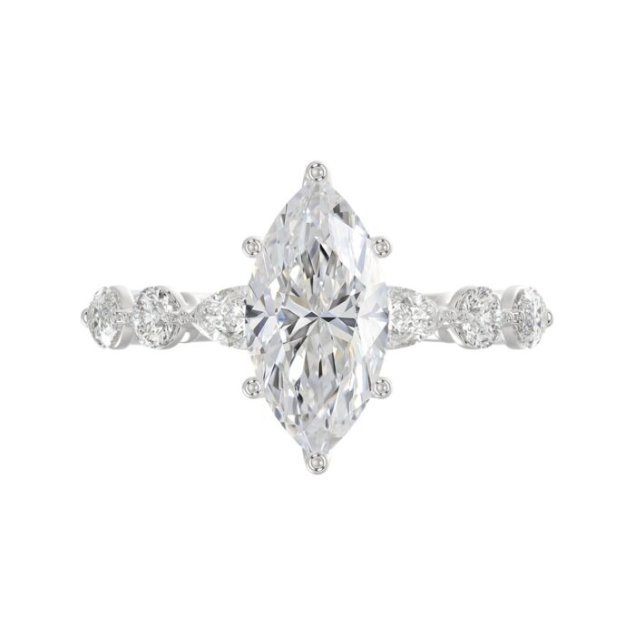 14K White Gold Bridal Fashion Ring for Ladies 4CT Round & Marquise& Pear Cut Diamonds 3.00CT Marquise Center stone (Color F-G -Clarity VS1/VS - Image 5
