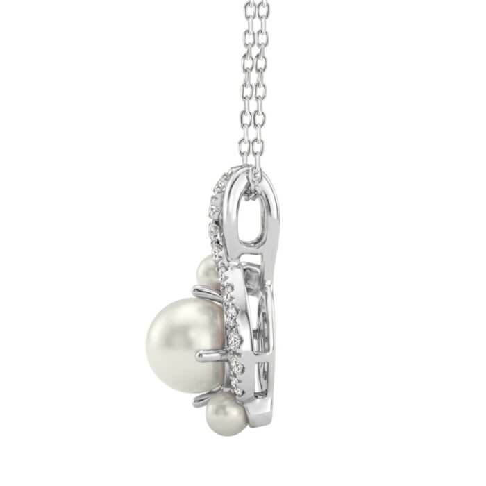 14K WHITE GOLD 1 1/4CT ROUND/PEARL DIAMOND LADIES PENDANT WITH CHAIN - Image 3