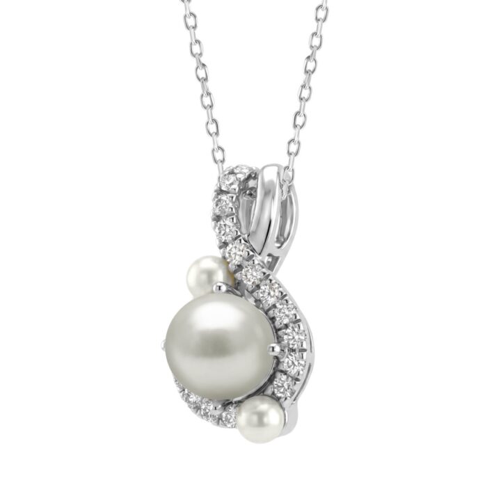 14K WHITE GOLD 1 1/4CT ROUND/PEARL DIAMOND LADIES PENDANT WITH CHAIN - Image 2