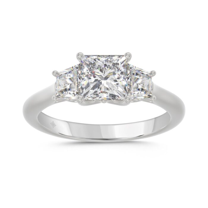 14K WHITE GOLD 1 3/4CT PRINCESS/TRAPEZOID DIAMOND LADIES RING (CENTER STONE PRINCESS DIAMOND 1 1/4CT) - Image 1