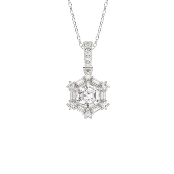 14K WHITE GOLD 1.00CT ROUND/BAGUETTE/HEXAGON STEP CUT DIAMOND LADIES PENDANT - Image 1
