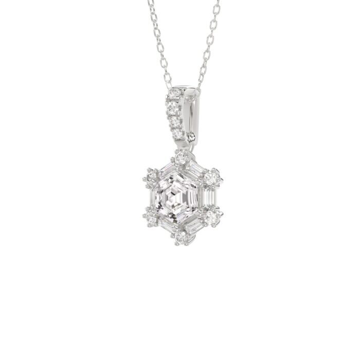 14K WHITE GOLD 1.00CT ROUND/BAGUETTE/HEXAGON STEP CUT DIAMOND LADIES PENDANT - Image 3