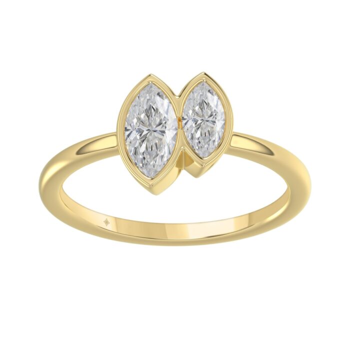 Elegant ColleCTions Linked Hearts Ladies Ring 10K Yellow Gold 3/4CT Marquise Lab Grown Diamond (Color F-G -Clarity VS1/VS2) - Image 1