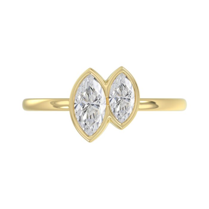 Elegant ColleCTions Linked Hearts Ladies Ring 10K Yellow Gold 3/4CT Marquise Lab Grown Diamond (Color F-G -Clarity VS1/VS2) - Image 5