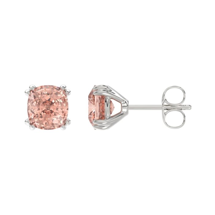 ETERNAL BLUSH COLLECTION 14K WHITE GOLD 2.00CT PINK CUSHION DIAMOND LADIES EARRINGS - Image 3