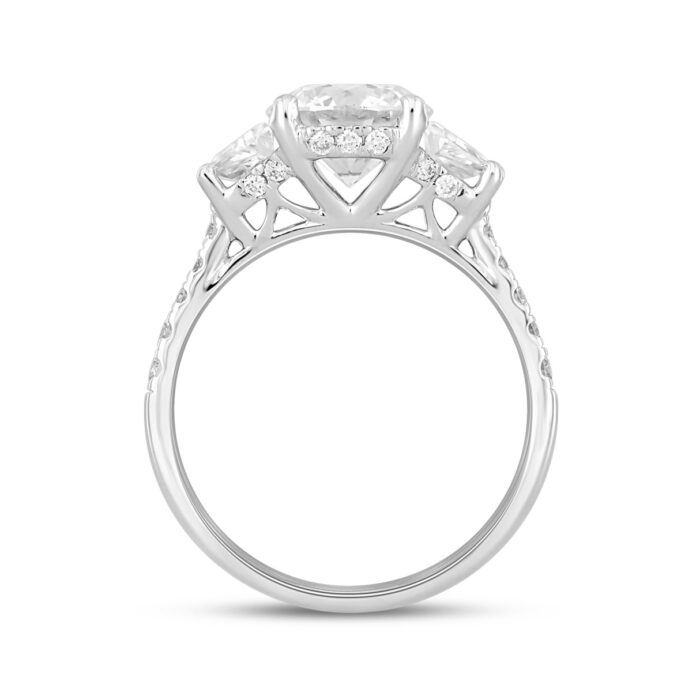 LADIES RING 3CT ROUND/TRAPEZOID DIAMOND 14K WHITE GOLD (CENTER STONE ROUND DIAMOND 2CT ) - Image 2