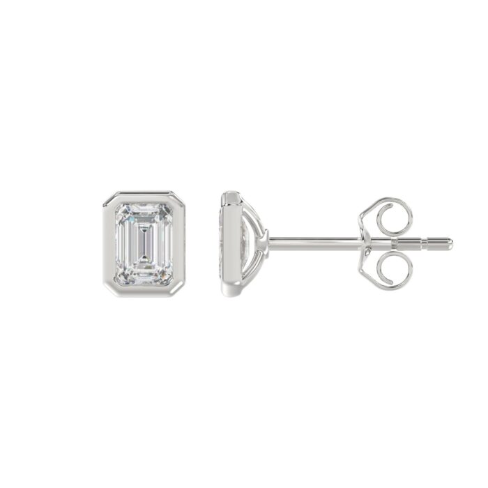LADIES SOLITAIRE EARRINGS 2CT EMERALD DIAMOND 14K WHITE GOLD - Image 2