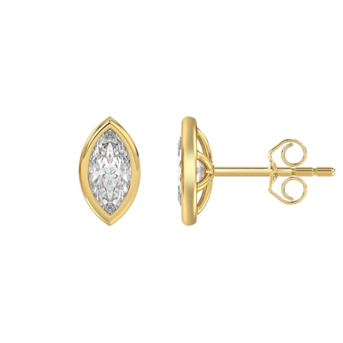 LADIES SOLITAIRE EARRINGS 2CT MARQUISE DIAMOND 14K YELLOW GOLD - Image 2