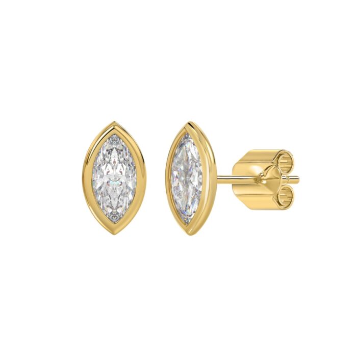 LADIES SOLITAIRE EARRINGS 2CT MARQUISE DIAMOND 14K YELLOW GOLD - Image 3