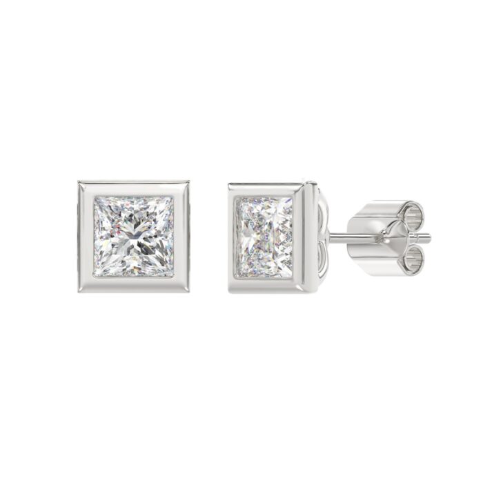 LADIES SOLITAIRE EARRINGS 3CT PRINCESS DIAMOND 14K WHITE GOLD - Image 3