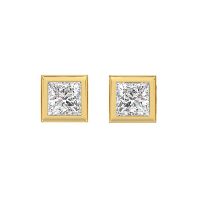 LADIES SOLITAIRE EARRINGS 3CT PRINCESS DIAMOND 14K YELLOW GOLD - Image 1