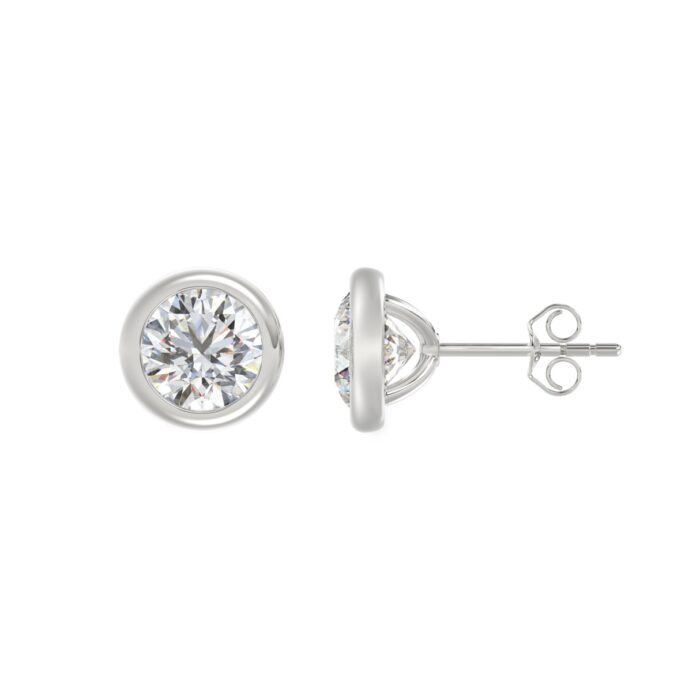 LADIES SOLITAIRE EARRINGS 3CT ROUND DIAMOND 14K WHITE GOLD - Image 2