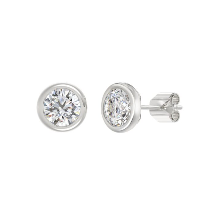 LADIES SOLITAIRE EARRINGS 3CT ROUND DIAMOND 14K WHITE GOLD - Image 3