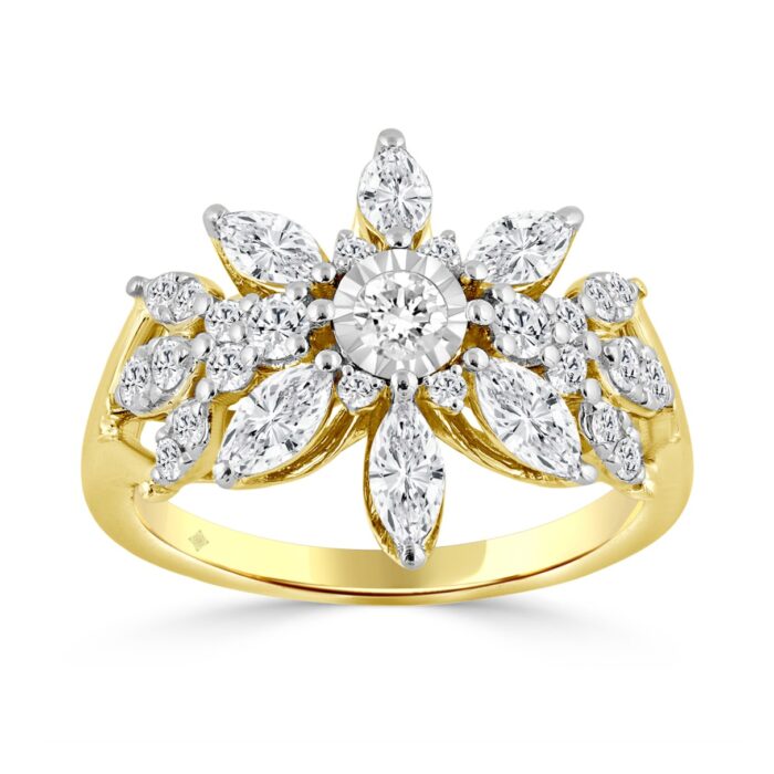 10K YELLOW GOLD 1 1/2CT ROUND/MARQUISE DIAMOND LADIES RING - Image 1