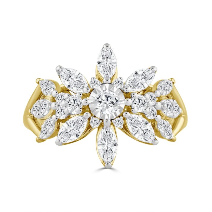 10K YELLOW GOLD 1 1/2CT ROUND/MARQUISE DIAMOND LADIES RING - Image 3