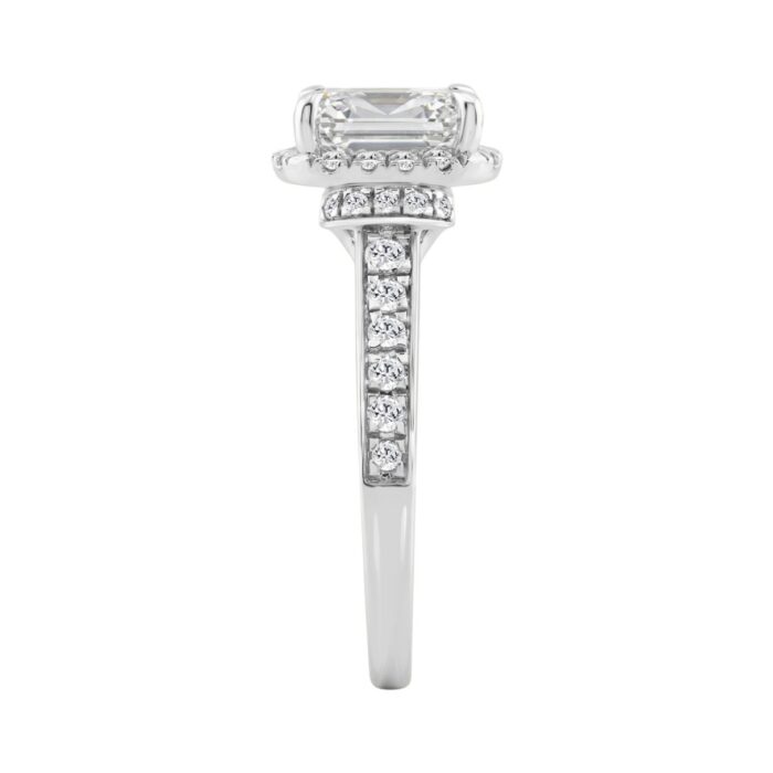 14K White Gold 2 1/2Ct Elongated Cushion Cut Diamond Halo Engagement Ring With Round Diamonds Bridal Ring For Women 2Ct Cushion Center Stone (Color F- - Image 3