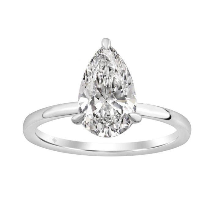 14K WHITE GOLD 2.00CT PEAR/ROUND DIAMOND LADIES RING (CENTER STONE PEAR DIAMOND 2CT) - Image 1