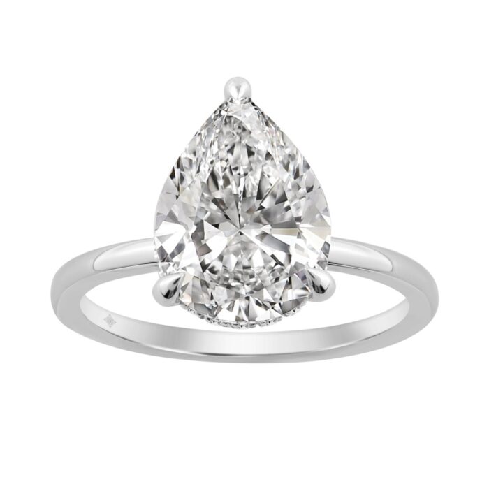 14K WHITE GOLD 3.00CT ROUND/PEAR DIAMOND LADIES RING (CENTER STONE PEAR DIAMOND 3CT) - Image 1