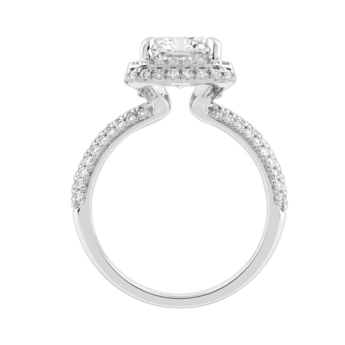 14K White Gold 4 1/2Ct Ladies Emerald Cut Hidden Halo Engagement Ring 4Ct Emerald Center Stone & Round Diamond (Color F-G -Clarity Vs1/Vs2) - Image 2