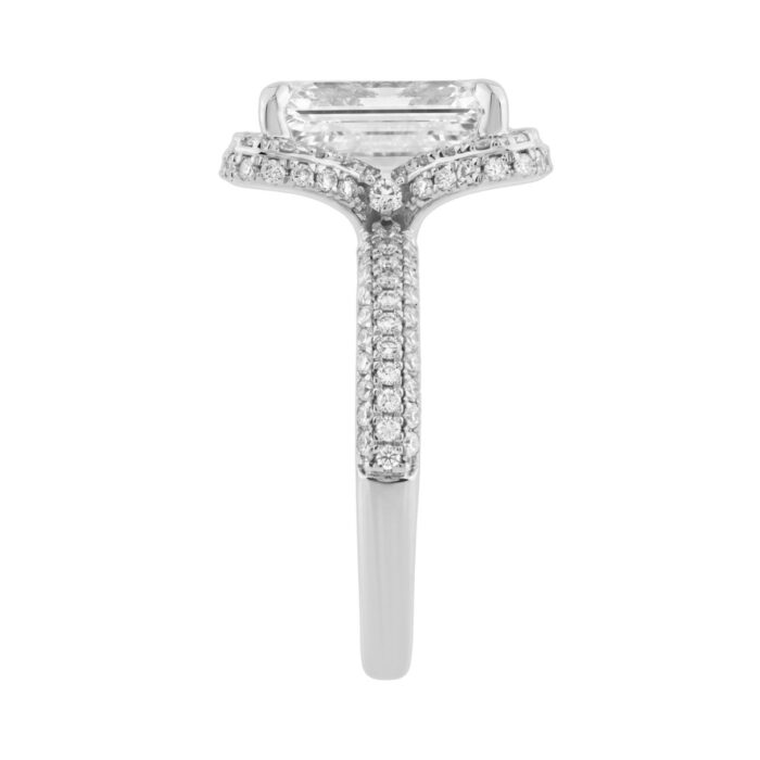14K White Gold 4 1/2Ct Ladies Emerald Cut Hidden Halo Engagement Ring 4Ct Emerald Center Stone & Round Diamond (Color F-G -Clarity Vs1/Vs2) - Image 3