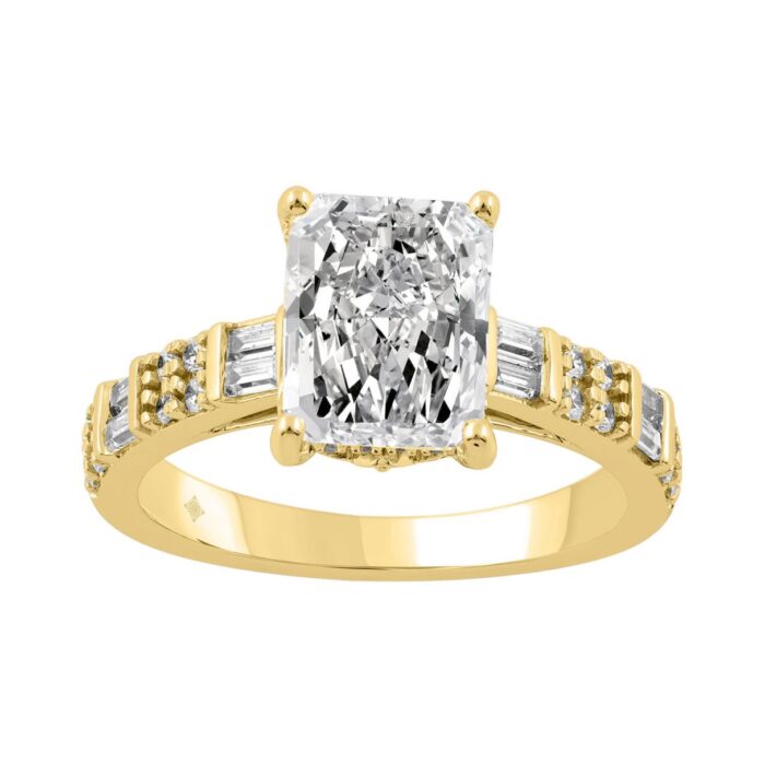 14K YELLOW GOLD 3 1/2CT ROUND/BAGUETTE/RADIANT DIAMOND LADIES RING - Image 1