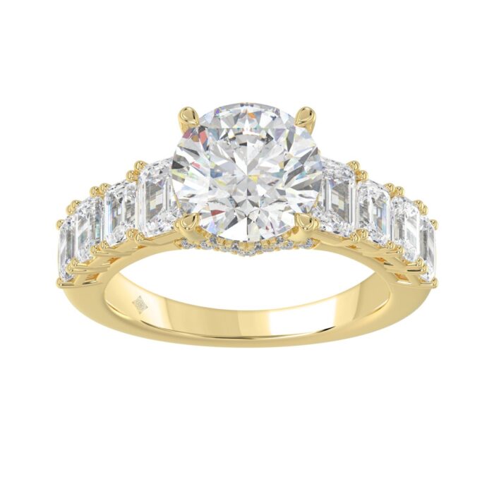 20890324_EC-154468Y-1214x1214.jpg 14K Yellow Gold Emerald Cut Diamond Hidden Halo Engagement Ring With Round Diamonds 5.00Ct Women Bridal Ring 3.00Ct Round Center Stone (Color F-G -Cla - Image 1