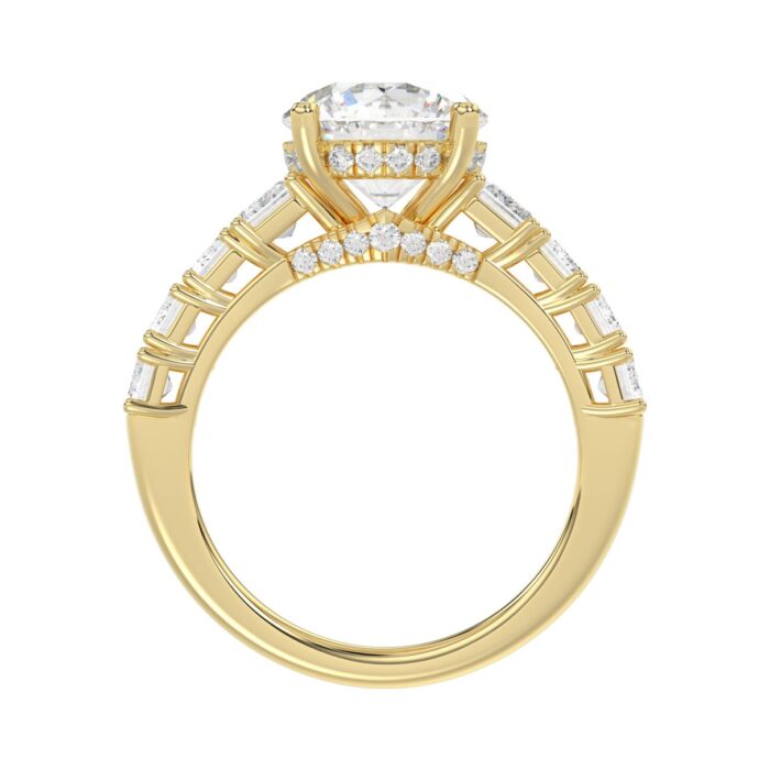 14K Yellow Gold Emerald Cut Diamond Hidden Halo Engagement Ring With Round Diamonds 5.00Ct Women Bridal Ring 3.00Ct Round Center Stone (Color F-G -Cla - Image 2