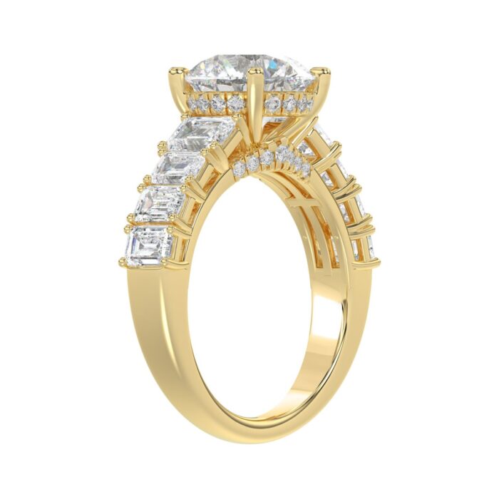 14K Yellow Gold Emerald Cut Diamond Hidden Halo Engagement Ring With Round Diamonds 5.00Ct Women Bridal Ring 3.00Ct Round Center Stone (Color F-G -Cla - Image 3